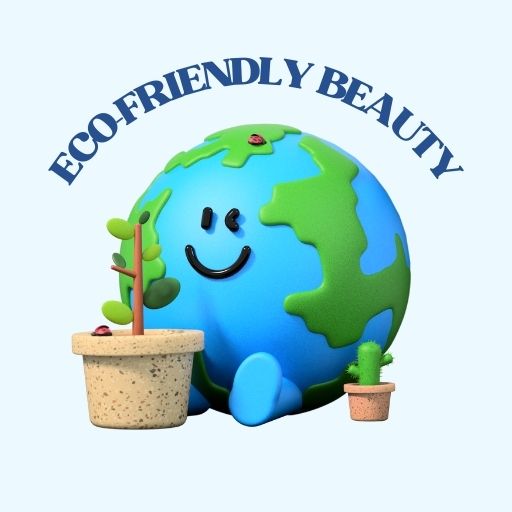 eco-friendly beauty pictured with a happy globe and 2 plants