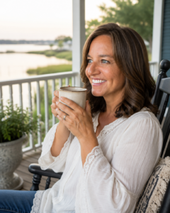 Susan Larimer with a cup of coffee